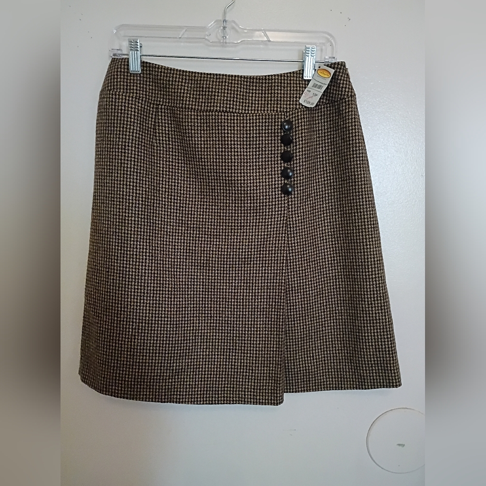 VTG Talbots Classic Houndstooth A-Line Skirt 100% Wool Sz 10